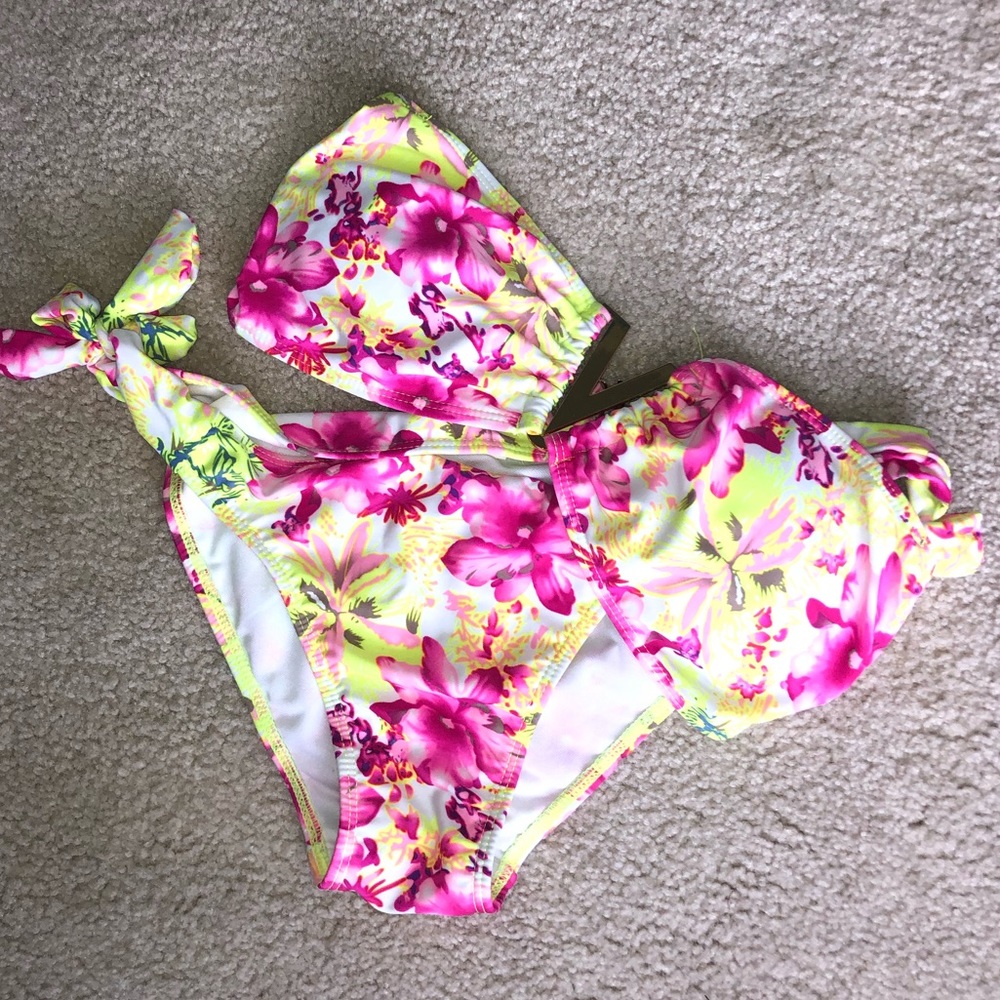 NWOT Pink and Yellow Floral Bikini